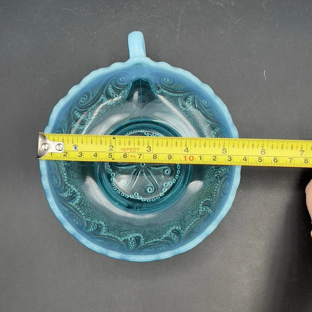 Antique Jefferson Glass Opalescent Blue Sea Spray Nappy Candy Dish w‎ Handle 6